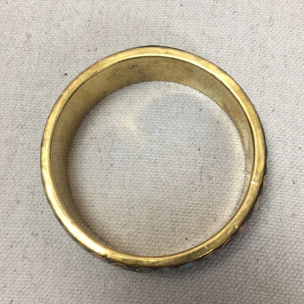 Wide brass shell inlaid bangle Bracelet